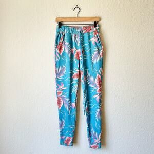 AVIATOR NATION Sweatpants Womens S Blue Palm Leaves Fleece Tapered Athleisure